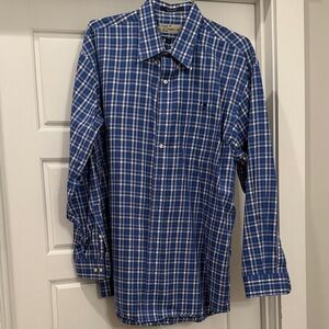 M Dumas Blue and White Plaid Men's Shirt